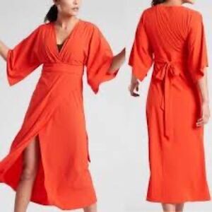 NWOT Athleta Womens Vermillion Calistoga Wrap Midi Dress Womens S